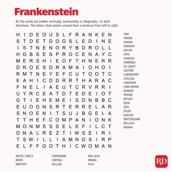 Frankenstein Word search