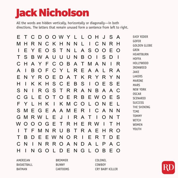 Jack Nicholson Word search