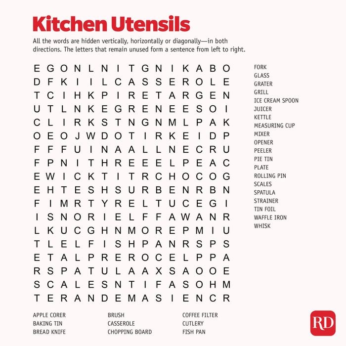 Kitchen utensils Word search