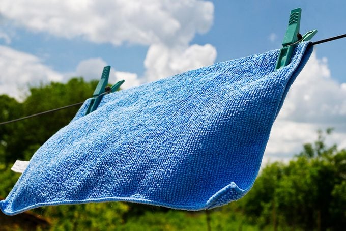 microfiber cloth hung and drying outside