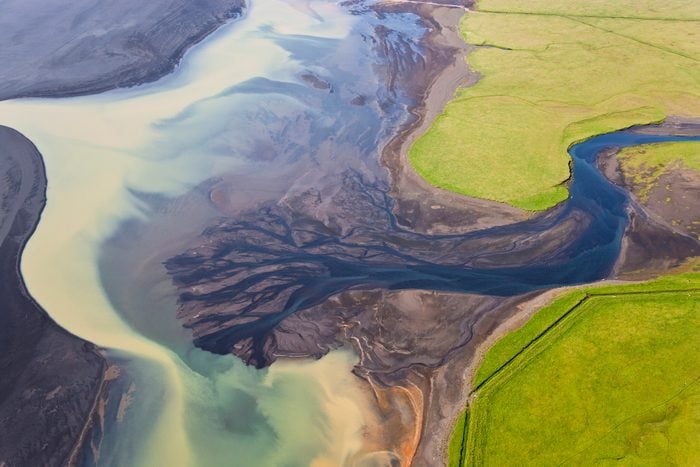 Aerial View of River Estuary or Delta,Iceland