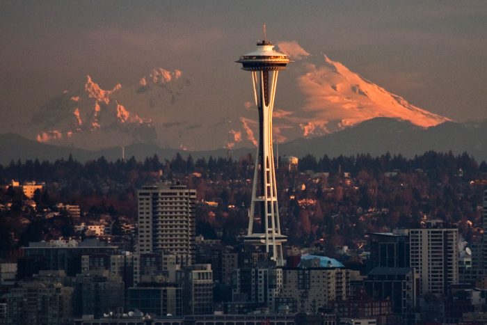 Sunrise Space Needle and Mountain (Mt. Baker)