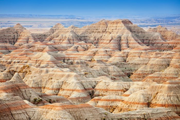 USA, South Dakota, Badlands National Park, Beautiful ""striped"" rock formation