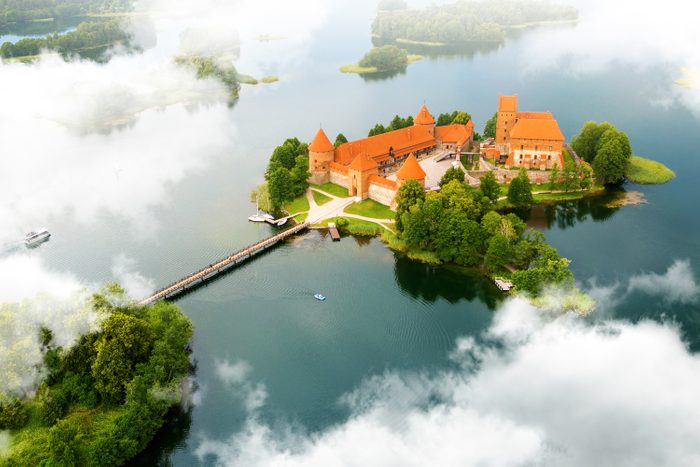 Aerial view of old castle. Trakai, Lithuania.