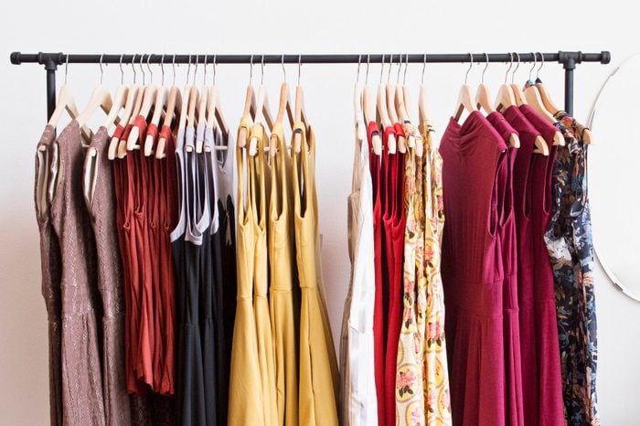 Rack of dresses in boutique