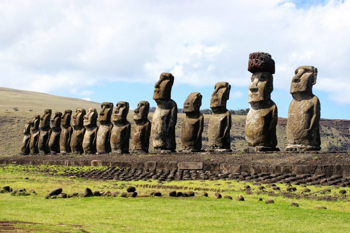 Ahu Tongariki, Easter Island, looking east.