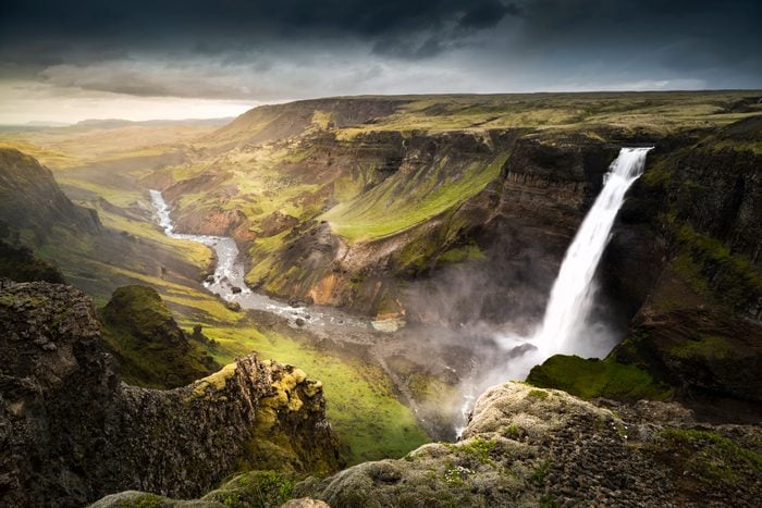 Haifoss waterfall, summer,in Iceland.