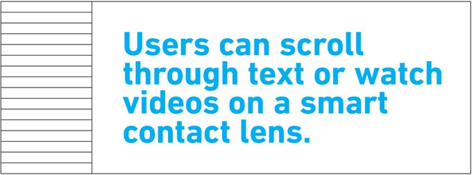 pull quote text. Users can scroll through text or watch videos on a smart contact lens. 