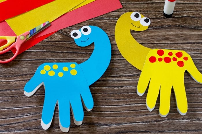 Father's day or birthday gift - card dinosaur. Handmade. Project of children's creativity, handicrafts, crafts for kids.