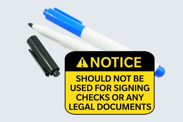 markers. notice: should not be used for signing checks or any legal documents