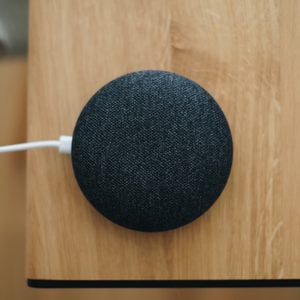 Close-Up Of Modern Speaker On Table