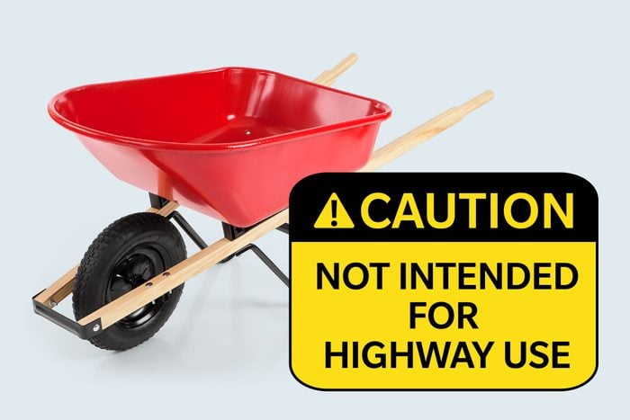 wheelbarrow. Caution: not intended for highway use