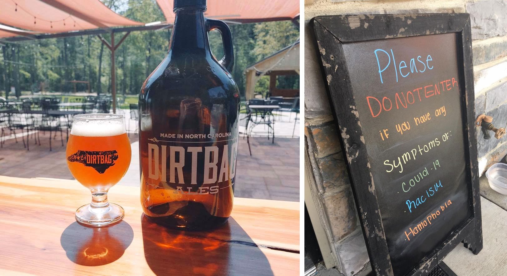 dirtbag ales brewery: patio and "rules" sign