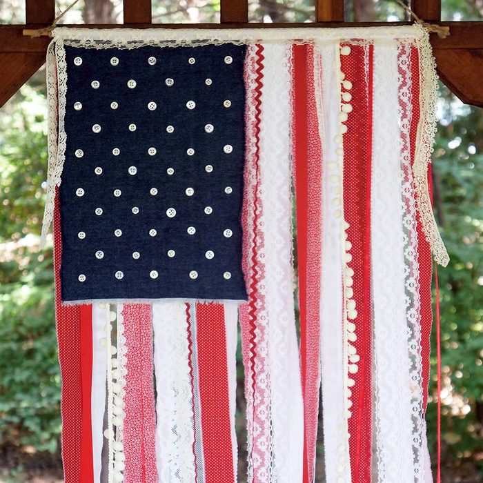Patriotic Ribbon Lace And Fabric Scap Flag