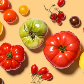 array of colorful heirloom tomatoes