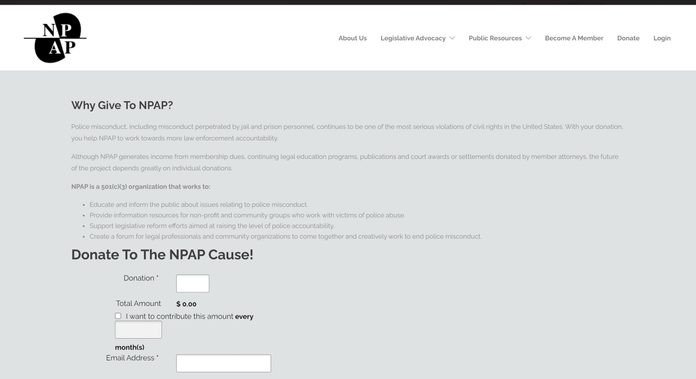 National Police Accountability Project donation website
