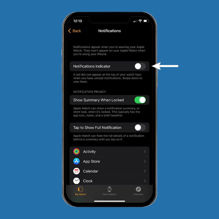 Hidden Apple Watch feature turn off notifications from phone on a blue background