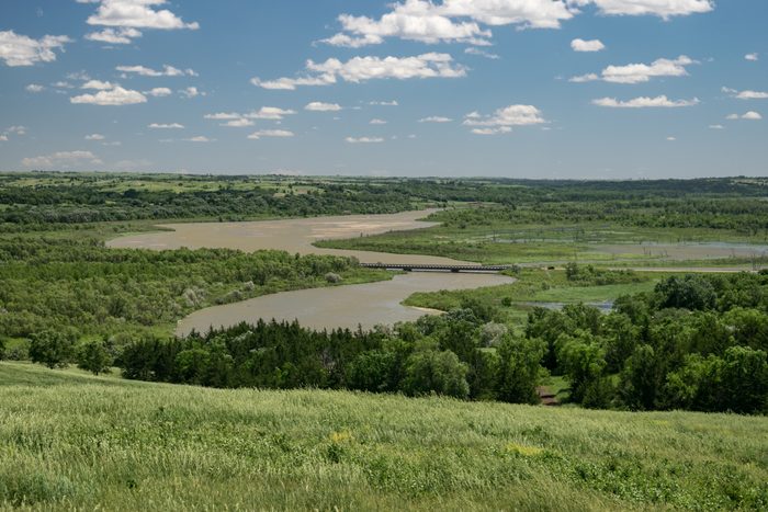 View of the Missouri river from a hill in Niobrara state park, Nebraska