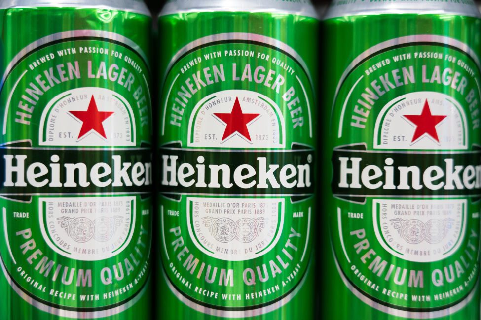 Cans of Heineken beer seen in a Carrefour supermarket in...