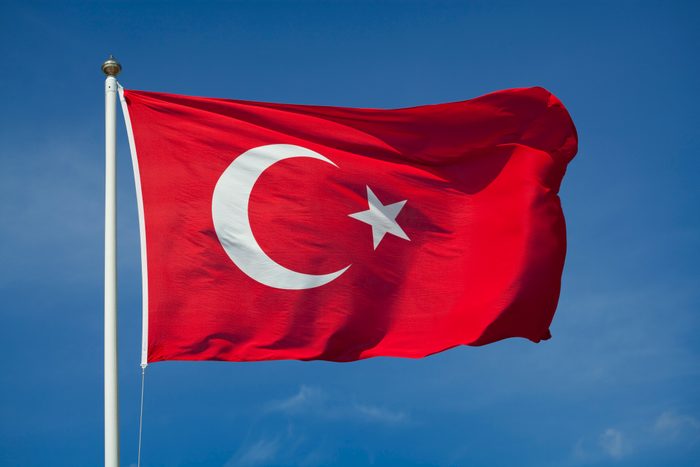 Turkish flag with red and white moon