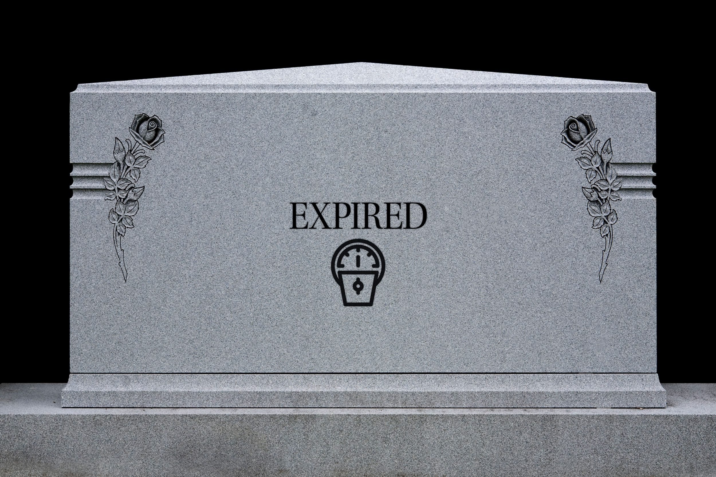 tombstone: "Expired" with parking meter icon