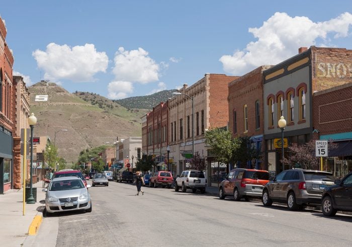 Main street of Salida, Colorado, USA with typical shops and stores