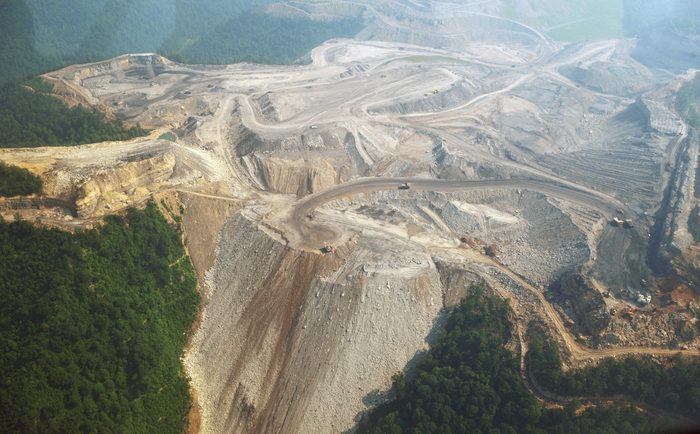 A large mountaintop coal mining operation in West Virginia