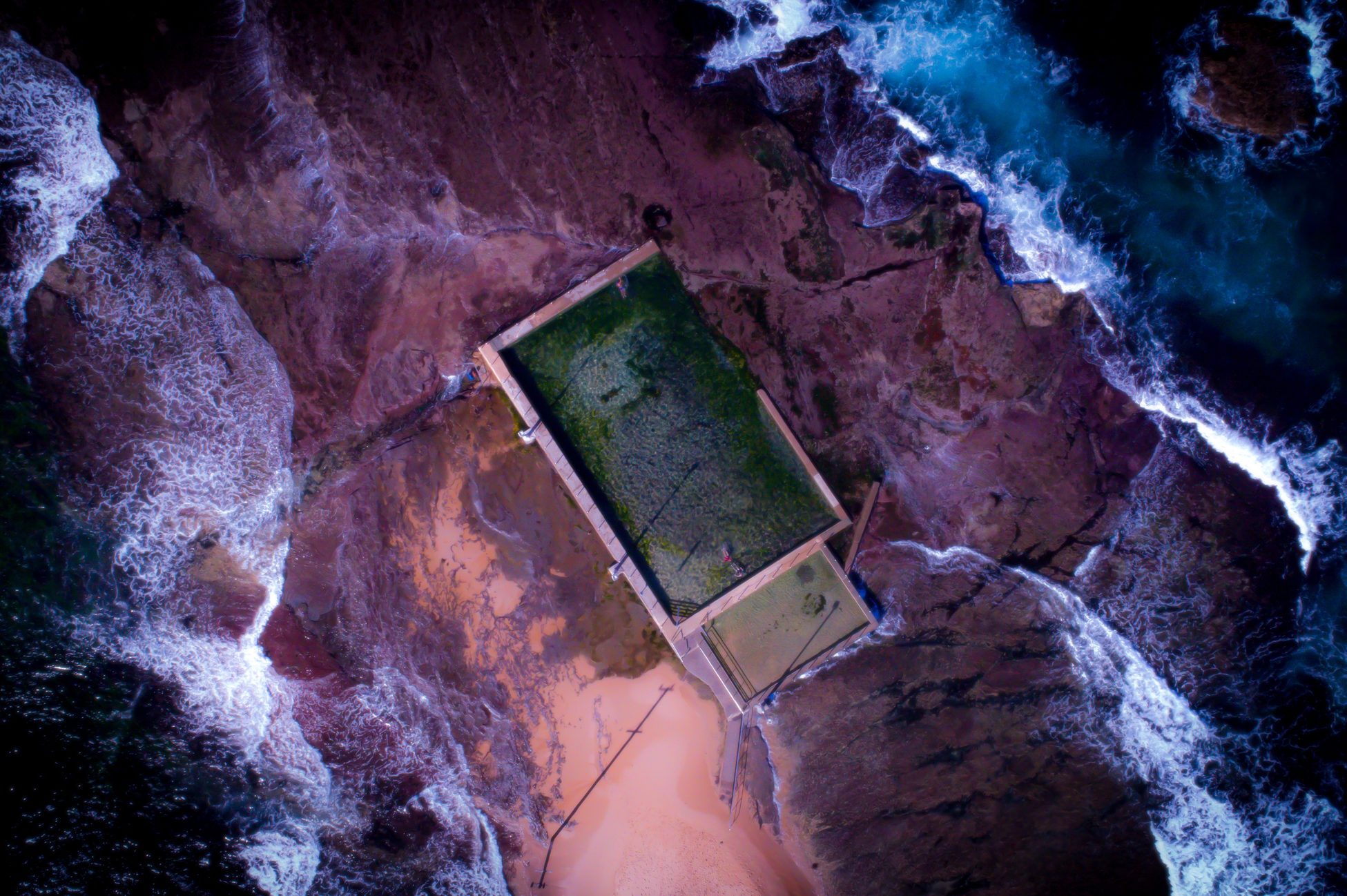 Aerial shot of Mona Vale Beach Ocean Pool Sydney