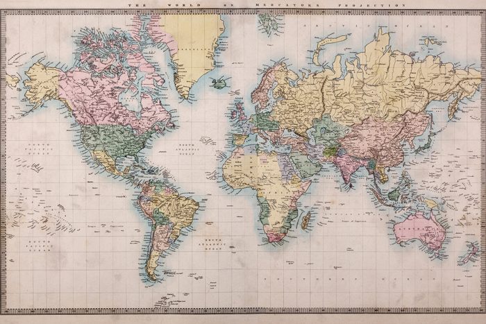 Old World Map on Mercators Projection