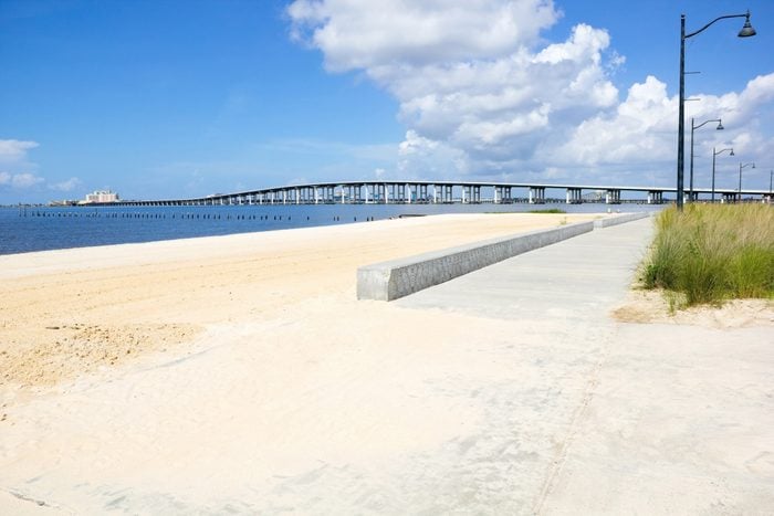 View of the new Biloxi Bay Bridge crossing from Ocean Springs to Biloxi on Highway 90 from Ocean Springs Beach bicycle trail.