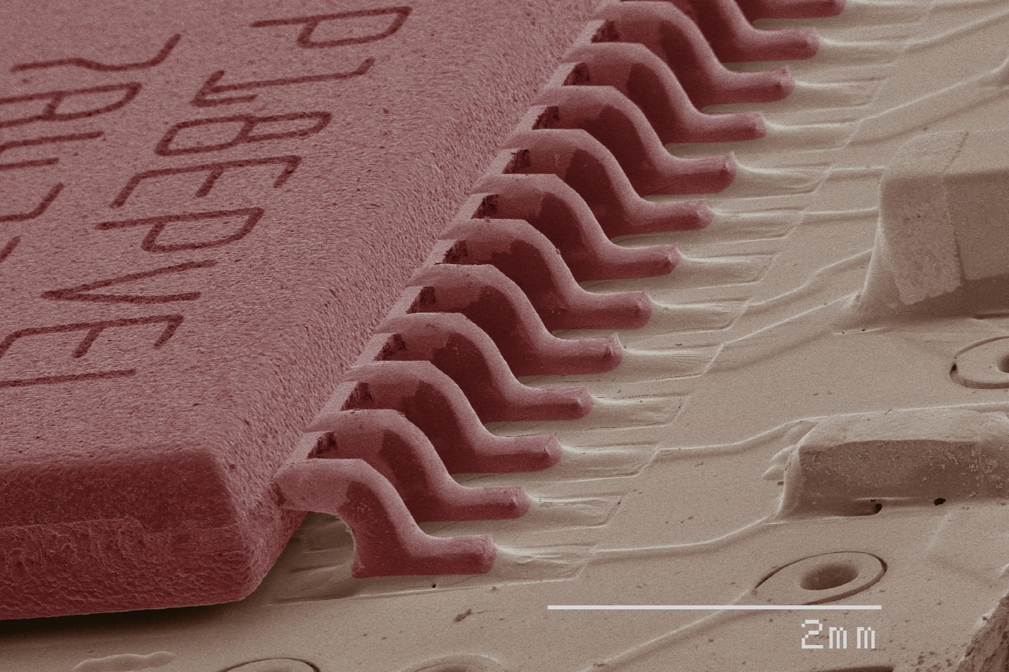 Coloured SEM of computer chip