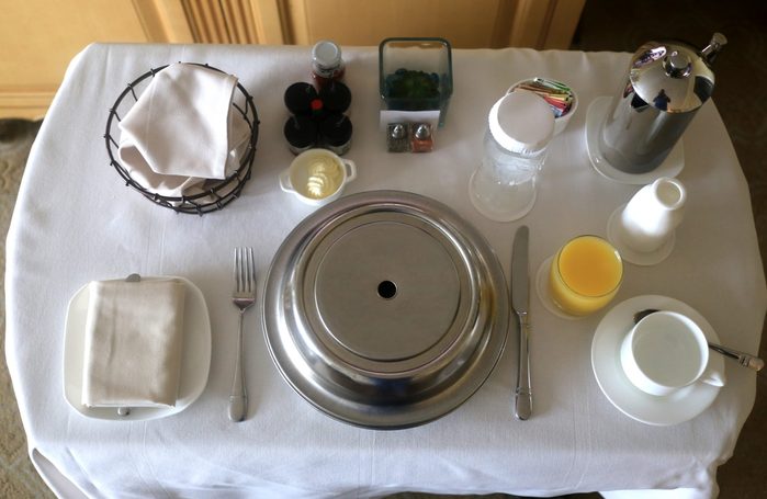 Full frame view of a room service food delivery cart