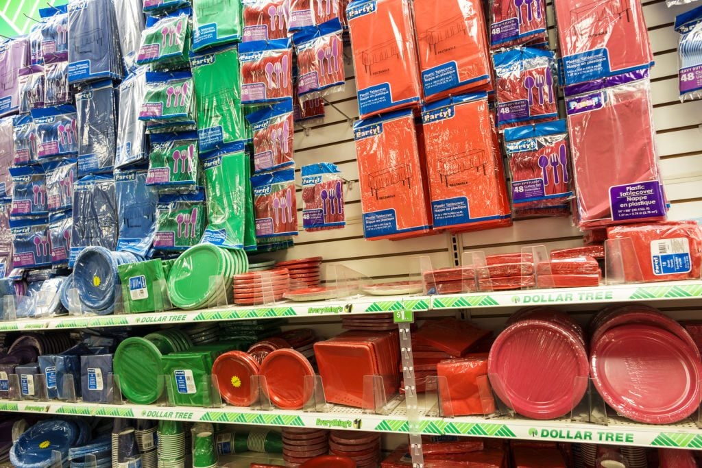 Party supplies for sale at the Dollar Tree at Park Shore Plaza.
