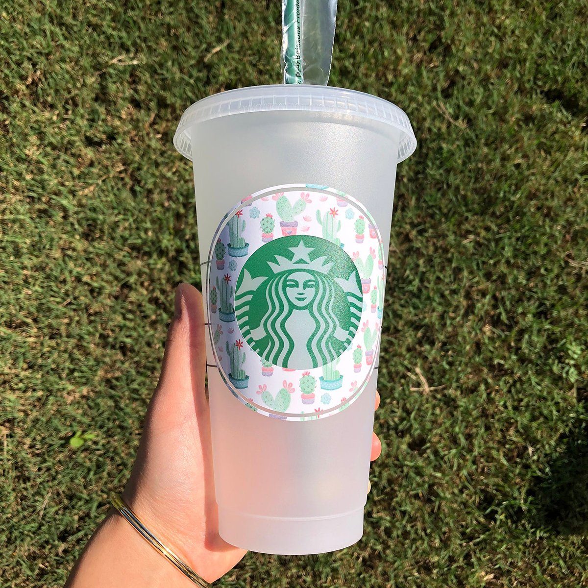 Starbucks Cup Tumbler - Custom Cold Cup - Cute Cactus Pattern - Best Friend Wedding Gift - Personalized Holiday Gift for Her - Bridal Party