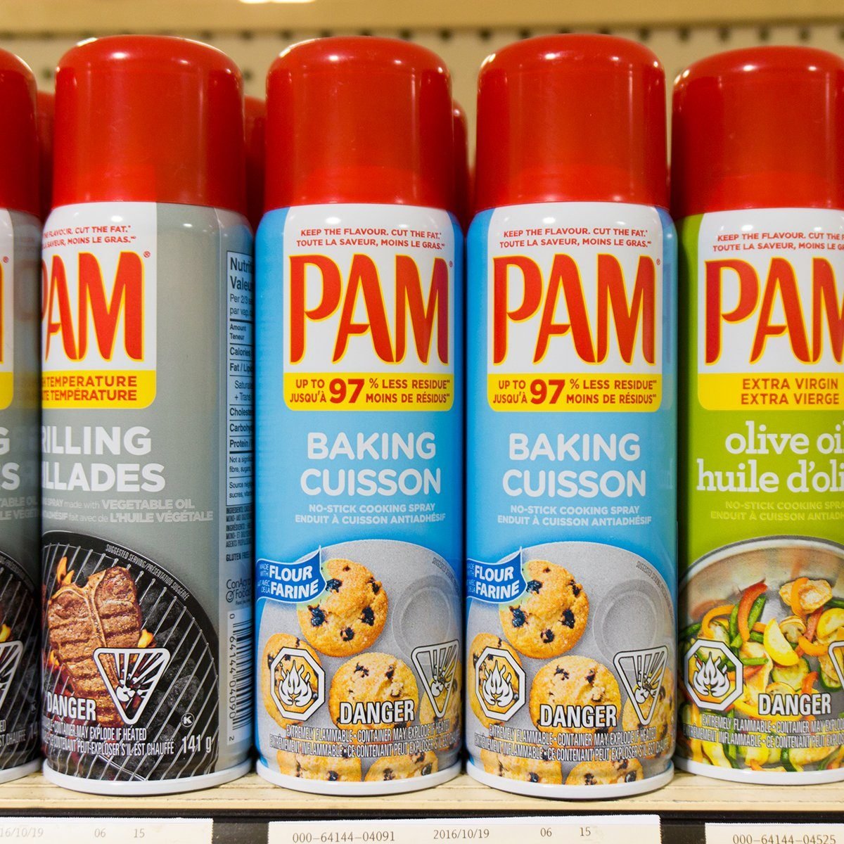 TORONTO, CANADA - 2016/10/23: PAM: cooking sprays in store shelf. PAM is a brand name by Conagra Foods which an American Company. (Photo by Roberto Machado Noa/LightRocket via Getty Images)