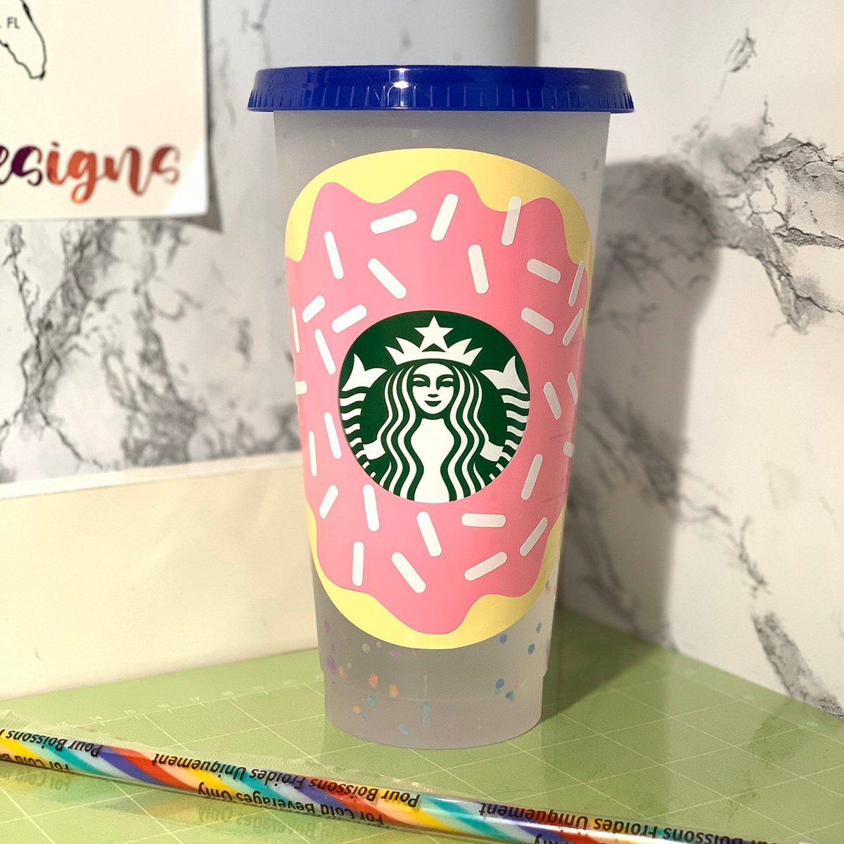 Donut Starbucks Cold Cup | Donut Confetti Reusable Venti Tumbler with lid | Personalized cup with name | Limited edition | Confetti Cup|