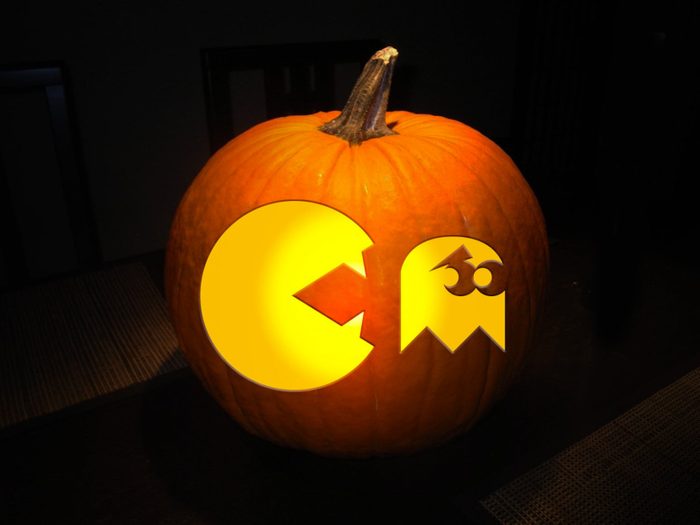 Pac Man carved into pumpkin