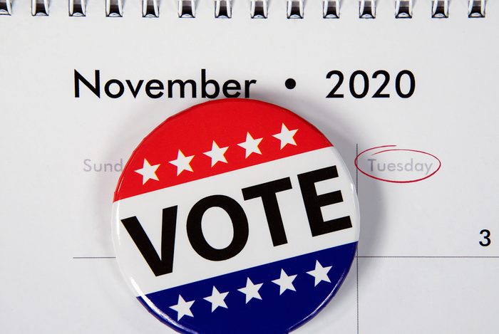 political campaign button on November 2020 calendar