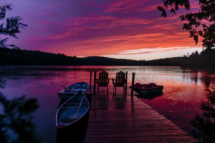 rainy purple summer sunset at the dock