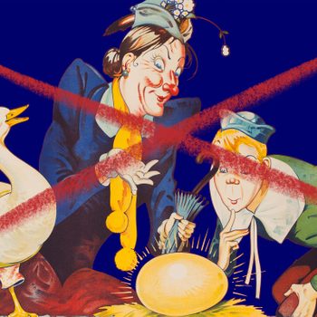 mother goose illustration with an X drawn over it