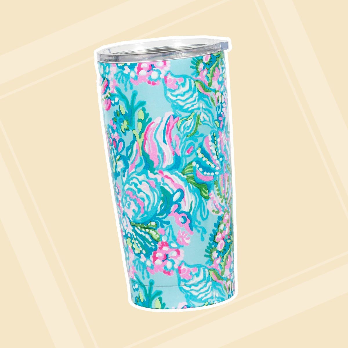 Lilly Pulitzer 20 Ounce Insulated Tumbler with Lid, Blue Stainless Steel Travel Cup, Aqua La Vista