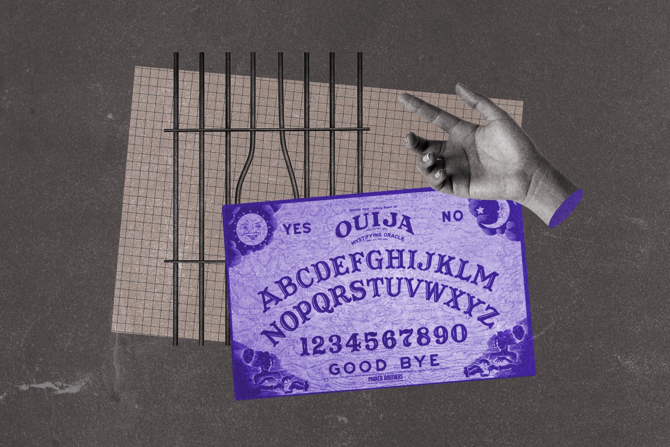 Collage of prison bars and ouija board