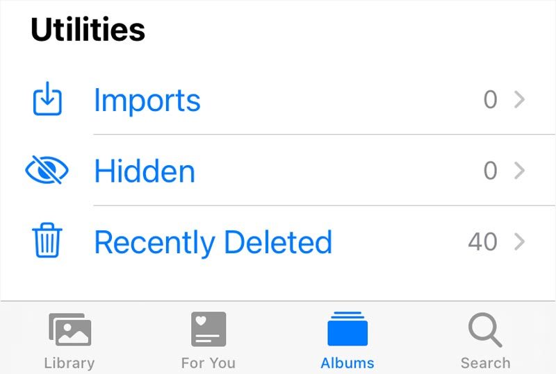 recently deleted folder in photos app (iphone)