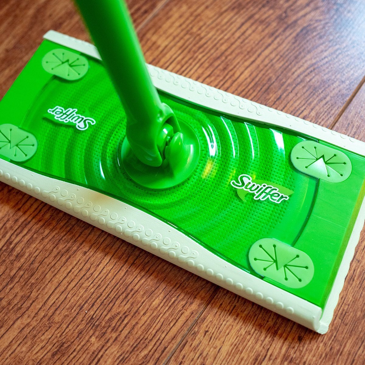Logo is visible on a Swiffer cleaning device from conglomerate Proctor and Gamble in a home interior setting, San Ramon, California, April 18, 2020. (Photo by Smith Collection/Gado/Getty Images)