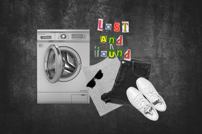 Washing Machine With Set Of Clothes Next To Text Lost And Found