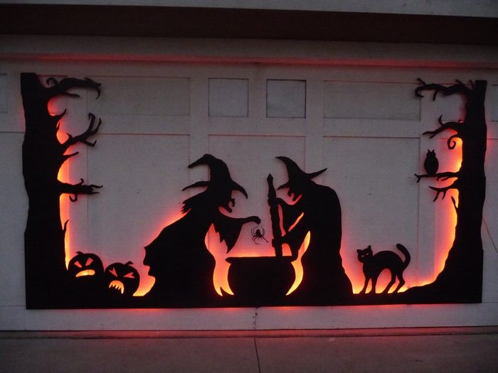 Witches Brew decoration On Garage