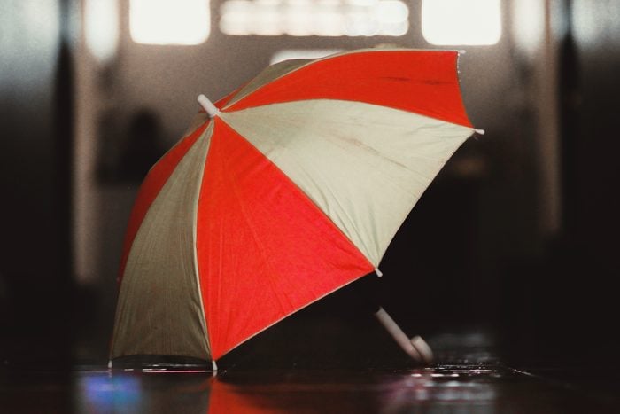 Close-Up Of Red And White Striped Umbrella