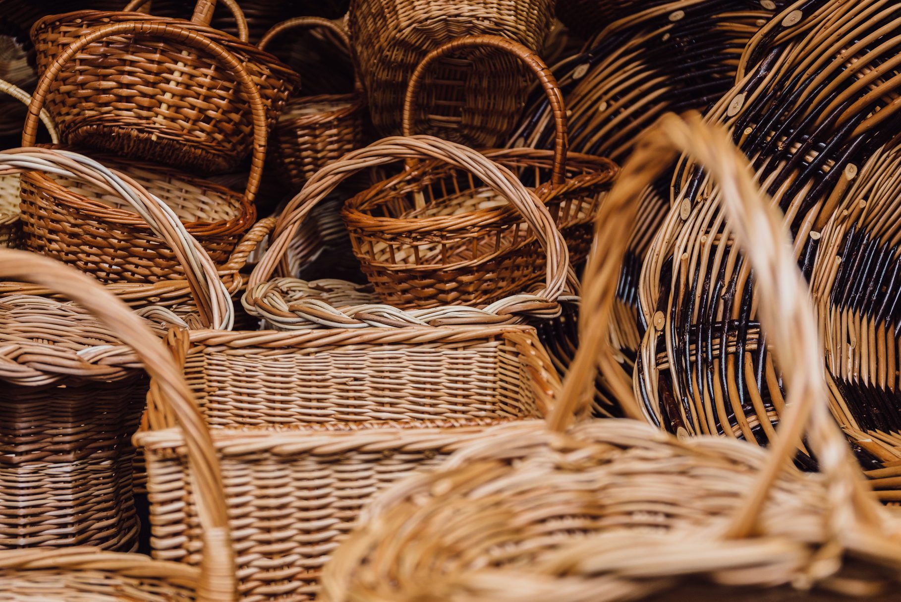 Close-Up Of Wicker Baskets For Sale