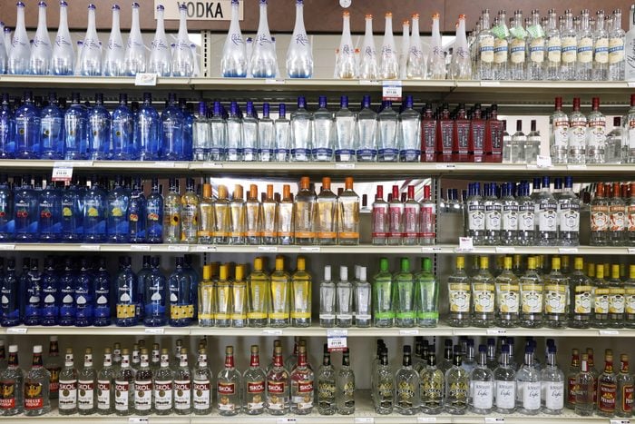 hard liquor bottles in a store