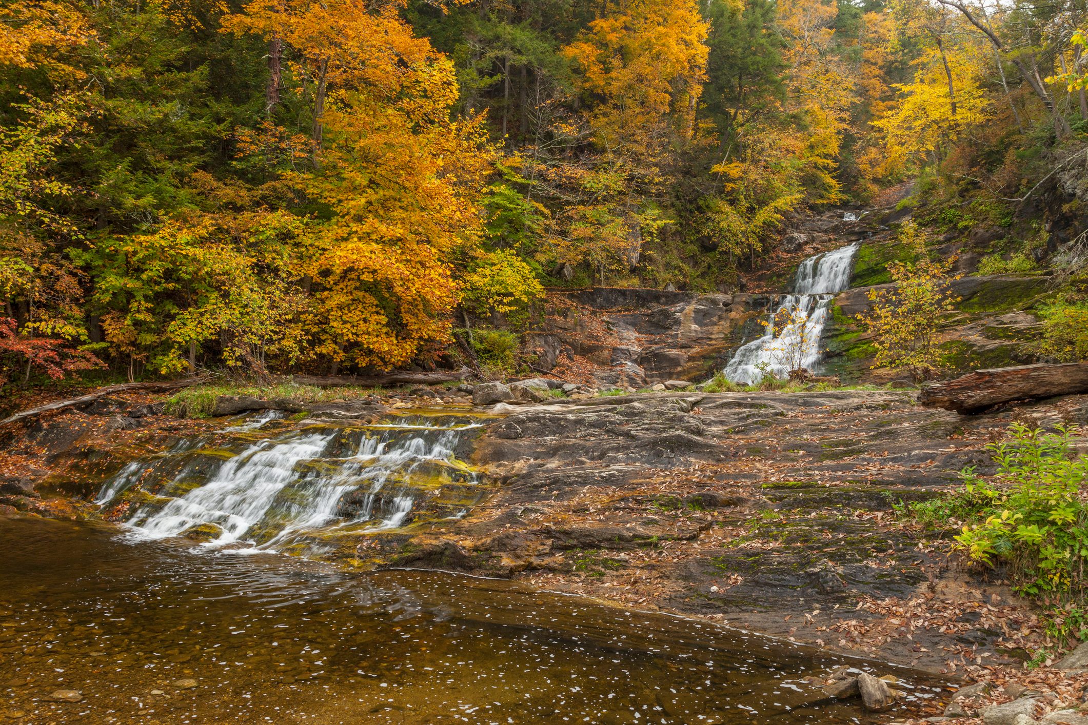 Waterfalls and autumn tree colors